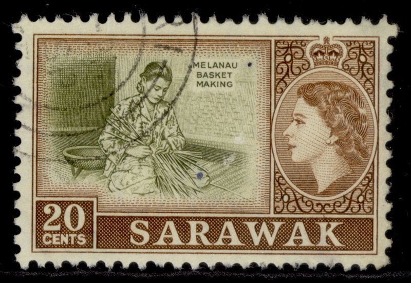 SARAWAK QEII SG210, 20c olive & brown, FINE USED. 