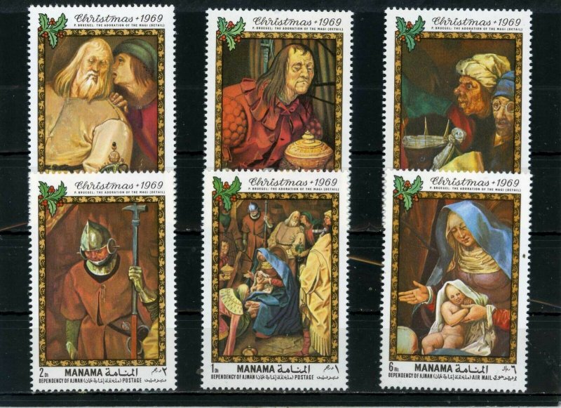 MANAMA 1969 CHRISTMAS PAINTINGS SET OF 6 STAMPS MNH 