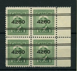 1c War Issue margin block of 4 PRECANCEL #4260 St. Thomas 2-249 Cat$16+ Canada