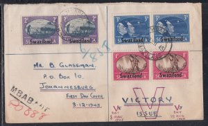 Swaziland Scott 38-40 FDC - 1945 Victory Issue