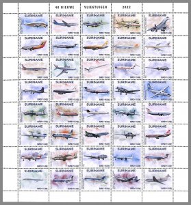 SURINAME 2022 MNH Airplanes 40(!) M/S #A24109