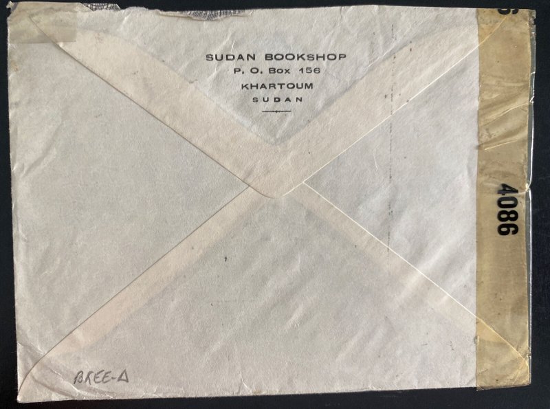 1943 Khartoum Sudan Censored Airmail Cover To Chicago IL Usa