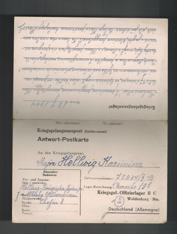 1944 Poland Germany Oflag 2C Prisoner of War POW Camp Woldenberg DualReply Cover