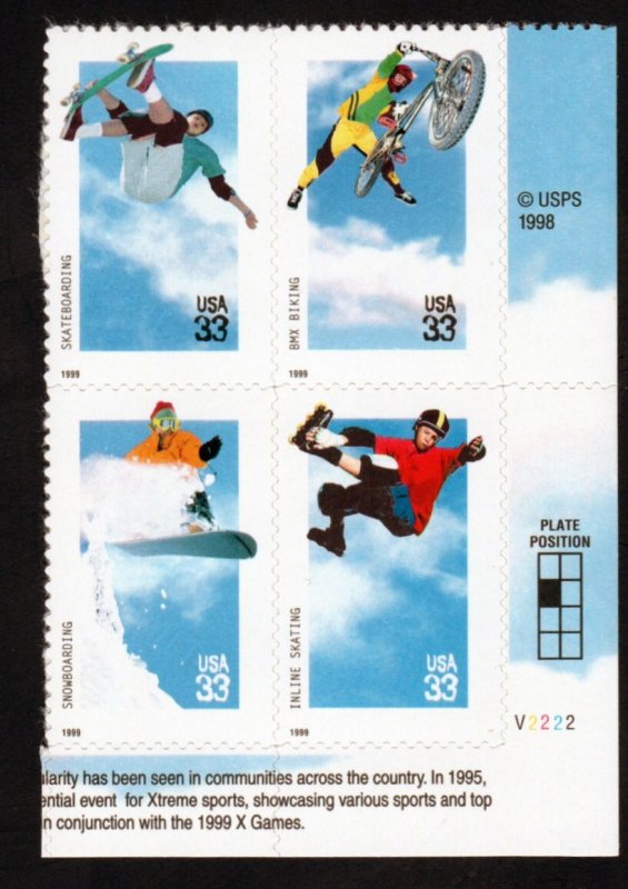 SC# 3321-3324 - (33) - Extreme Sports - MNH Plate Block/4 - LR # V2222