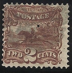 113 2c Pictorial Used Fine Centering, Rather large pin hole