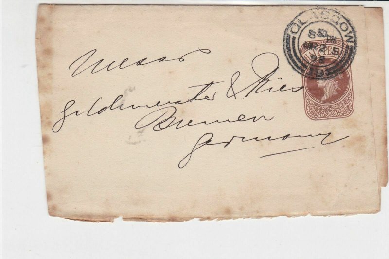 victorian 1898 glasgow cancel stamped postal wrapper ref 21336