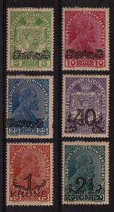 Liechtenstein Stamps of 1917-18 Surch. (Scott #11-16) MH