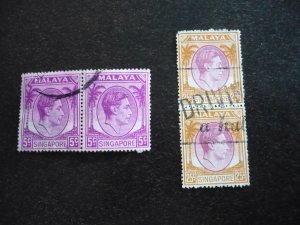 Stamps - Singapore - Scott# 5, 14 - Used Part Set of 2 Pairs