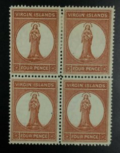 MOMEN: VIRGIN ISLANDS SG #37 1887-9 BLOCK MINT OG 2H/2NH £180++ LOT #62166