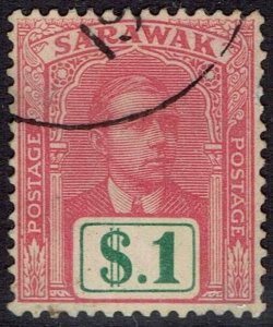 SARAWAK 1928 RAJA BROOKE $1 WMK ROSETTE USED