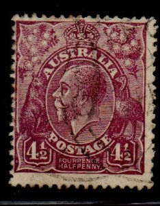 Australia Sc 74a 1928 4 1/2d perf 13 x 12 1/2 dark violet George V stamp used