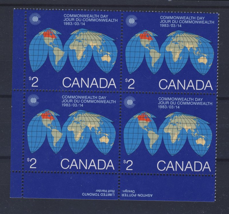 4x Canada $2.00 Map Stamp Plate Block Stamps #977 MNH Guide value = $62.50