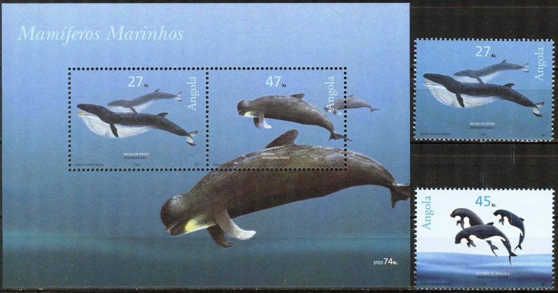 Angola 2003 Marine Life Whales set of 2 + S/S MNH