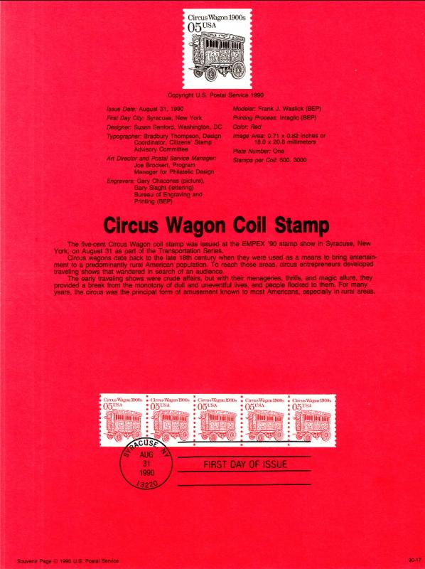 US SP880 Circus Wagon 2452 Souvenir Page FDC