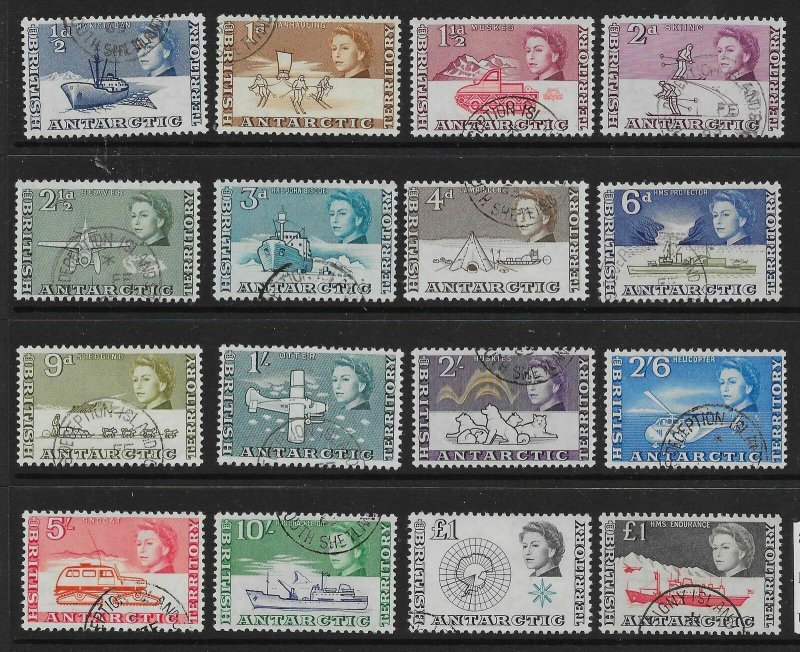 BRITISH ANTARCTIC TERR. SG1/15a 1963-9 DEFINITIVE SET USED