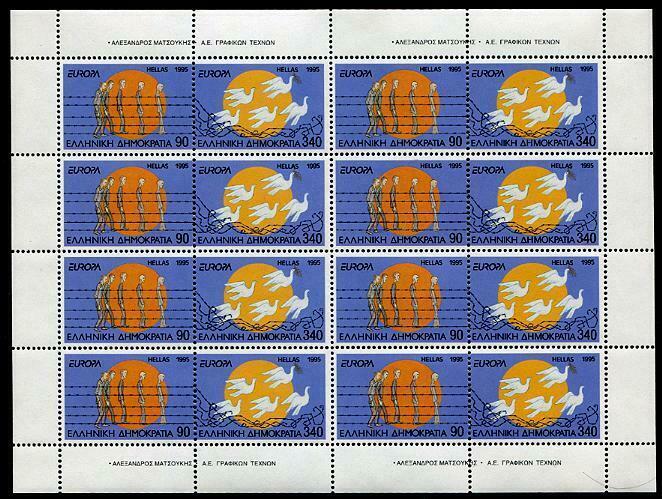 HERRICKSTAMP GREECE Sc.# 1810-11 Europa 1995 Stamp Sheet of 8 Pairs (Folded)