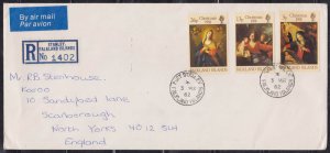 FALKLAND ISLANDS 1982 REGISTERED AIRMAIL ENVELOPE TO ENGLAND WH CHRISTMAS STAMPS