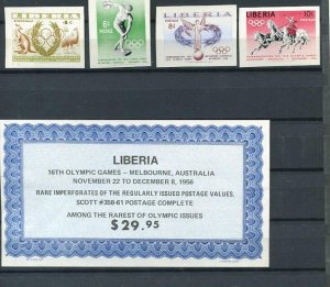 Liberia 1959 Sc 258-61 IMmperf MNH Olympic Games Melbourne Australia 6221 