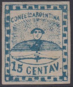 ARGENTINA 1858 CONFEDERATION Sc 3 TOP VALUE DARK BLUE UNUSED SCV$200.00 