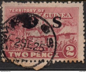 NEW GUINEA 1925 2d Claret, Native Hut Opt O.S SGO24 FU