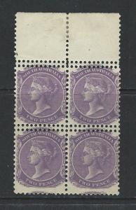 SOUTH AUSTRALIA - #116 -2d QUEEN VICTORIA BLOCK OF 4 WITH DOUBLE PERF ON STAMPS