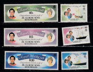 Seychelles - Zil Eloigne Sesel # 23-28, Royal Wedding, Mint  NH, 1/2 Cat.