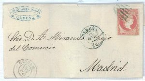 P0121 - SPAIN - POSTAL HISTORY - #48 on cover from GERONA 1858 Blue Grill-