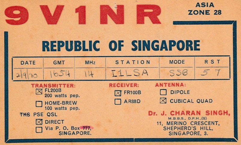 8740 Amateur Radio QSL Card  REPUBLIC OF SINGAPORE