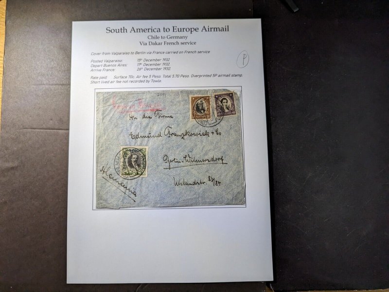 1932 Chile Airmail Cover Valparaiso to Berlin Germany