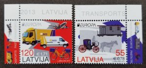 Latvia Europa CEPT Postal Vehicle 2013 Horse Bicycle Airplane (stamp title) MNH