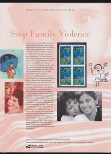 US USPS American Commemorative Stamp Panel #696 Stop Family Violence #B3