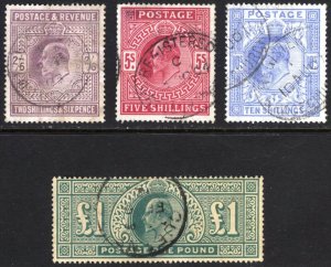 Great Britain 1902 2s6d-£1 EVII DLR HV SG260-266 Sc139-142 VFU Cat£1565($1975)