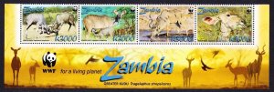 Zambia WWF Greater Kudu Strip of 4v WWF Logo 2008 MNH SC#1103a-d