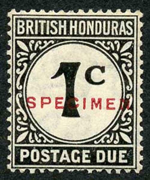 British Honduras SGD1s 1d post Due Opt SPECIMEN M/M