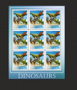 Stamps.  Fauna, Dinosaurs , Benin 2022 year , sheet 9 stamps perforated