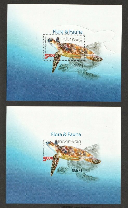 2014  INDONESIA - SG: MS 3638 & 3639  -  SEA TURTLE -  UNMOUNTED MINT PERF & IMP