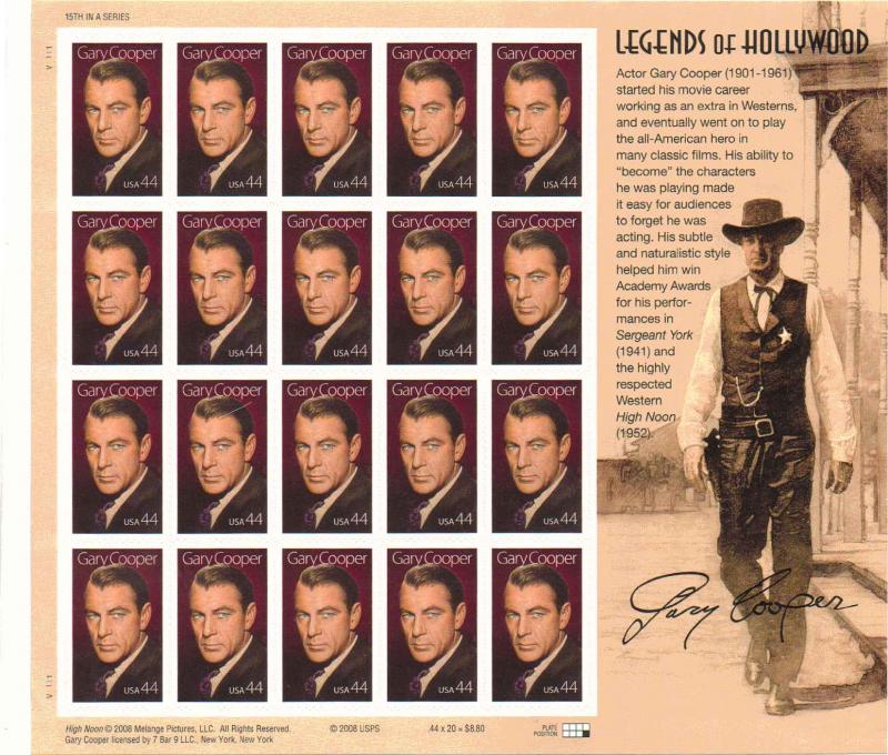 US 4421 - 44¢ Gary Cooper Unused