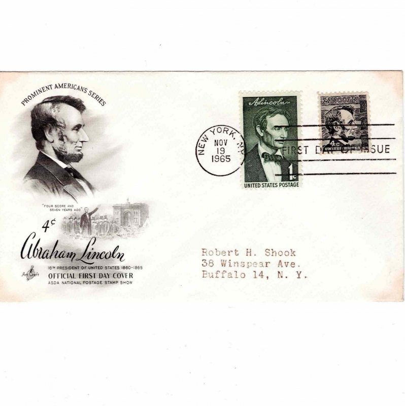 USA 1965 FDC Sc 1282 Abraham Lincoln Artcraft United States First Day Cover