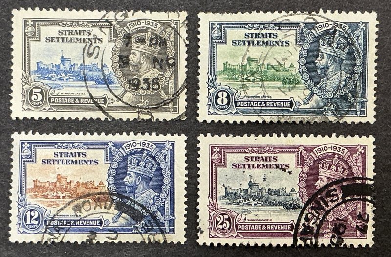 Straits Settlements #213-6, 1935 Silver Jubilee set of 4 used stamps, Cat $18.75