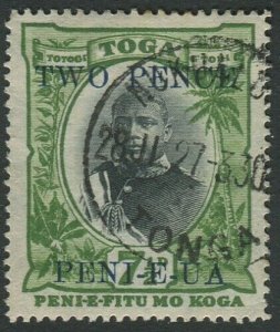 Tonga 1923 SG65 2d on 7½d King George II #1 FU