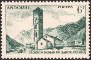Andorra (French) #128  MOG - 6fr St. Coloma Belfry (1955)