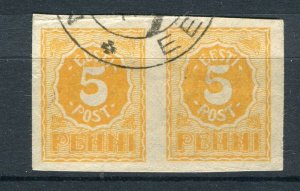 ESTONIA; 1919 early Pictorial Imperf issue fine used 5p. POSTMARK Pair