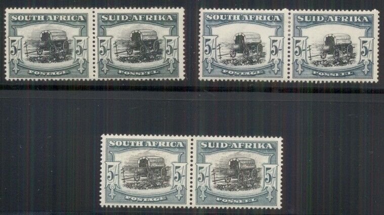 SOUTH AFRICA #64. 64D, 65, 5sh Pairs, all og, LH, VF, Scott $145.00