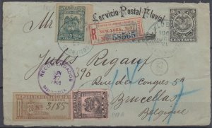 COLOMBIA 1903 PS 5 Cts ENVELOPE FRONT+ Sc 268-9 + F13 RIVER MAIL TO BELGIUM RARE 