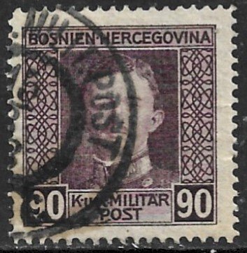 BOSNIA  AND HERZEGOVINIA 1917 90h Emperor Karl I Issue Sc 118 VFU