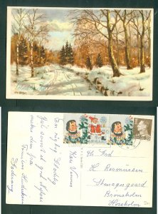 Denmark. 1961 Christmas Card. 3 x Seal + 20 Ore. Allerod. Forest,Winter. Horshol