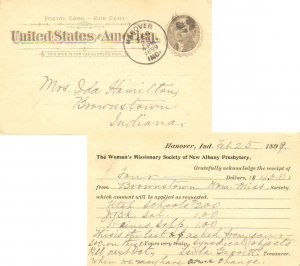 United States Indiana Hanover 1899 grid  Postal Card  Reverse corner card The...