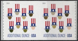 USA Sc. 5341 (15c) Uncle Sam Hats 2019 MNH coil single + pair