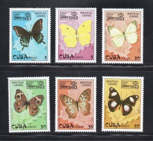 CUBA Sc# 3521-3526  BUTTERFLIES Bangkok Philex CPL SET of 6  1993  MNH