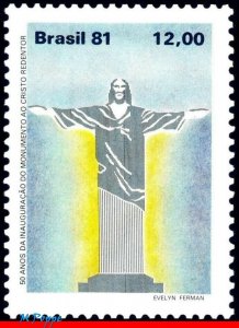 1765 BRAZIL 1981 CHRIST THE REDEEMER, RIO, SCULPTURE, RELIGION, MI# 1851, MNH